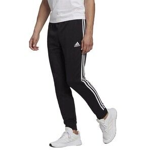 adidas Men's Essentials Fleece Tapered Cuff 3-Stripes Pants Size XL Black NEW